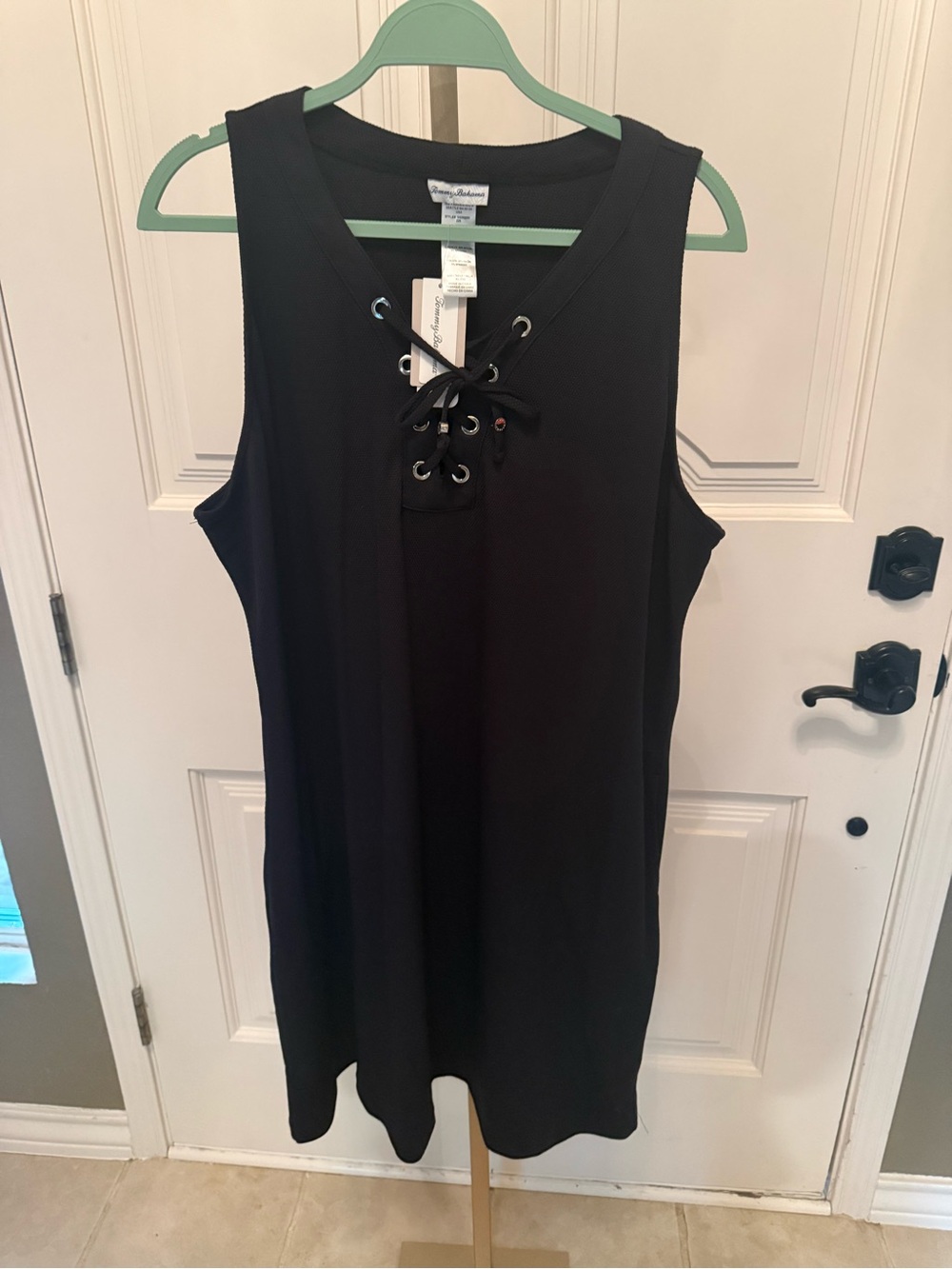 Tommy Bahama Black Lace-Up V-Neck Sleeveless Dress